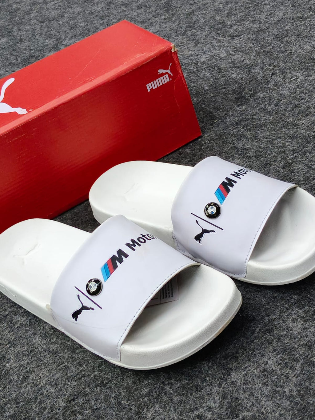 White Motorsport-Inspired Comfort Slides for Men