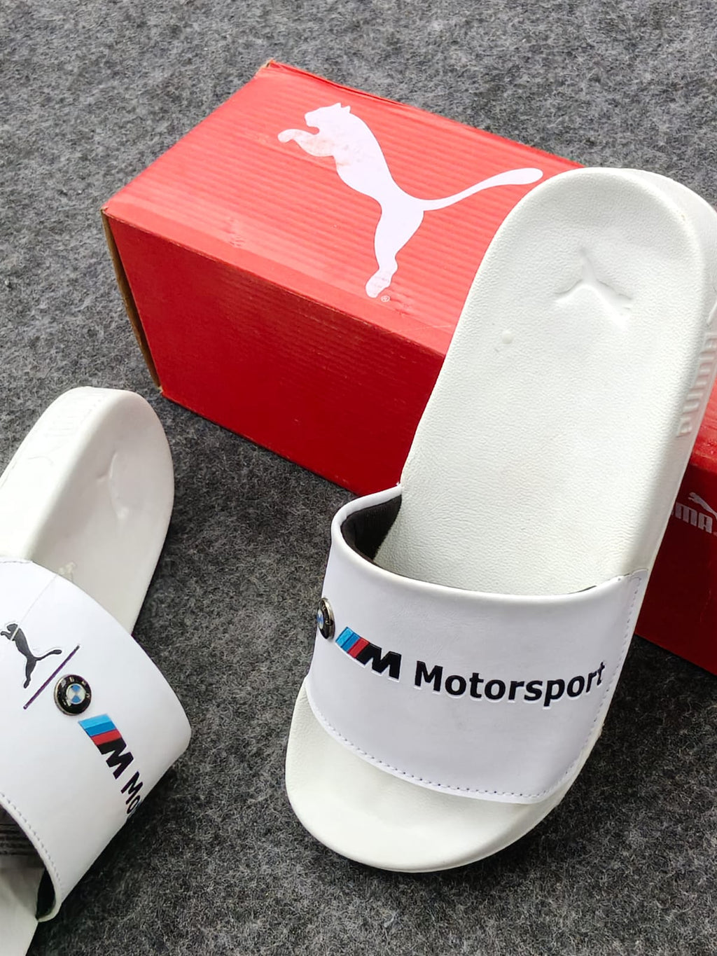 White Motorsport-Inspired Comfort Slides for Men