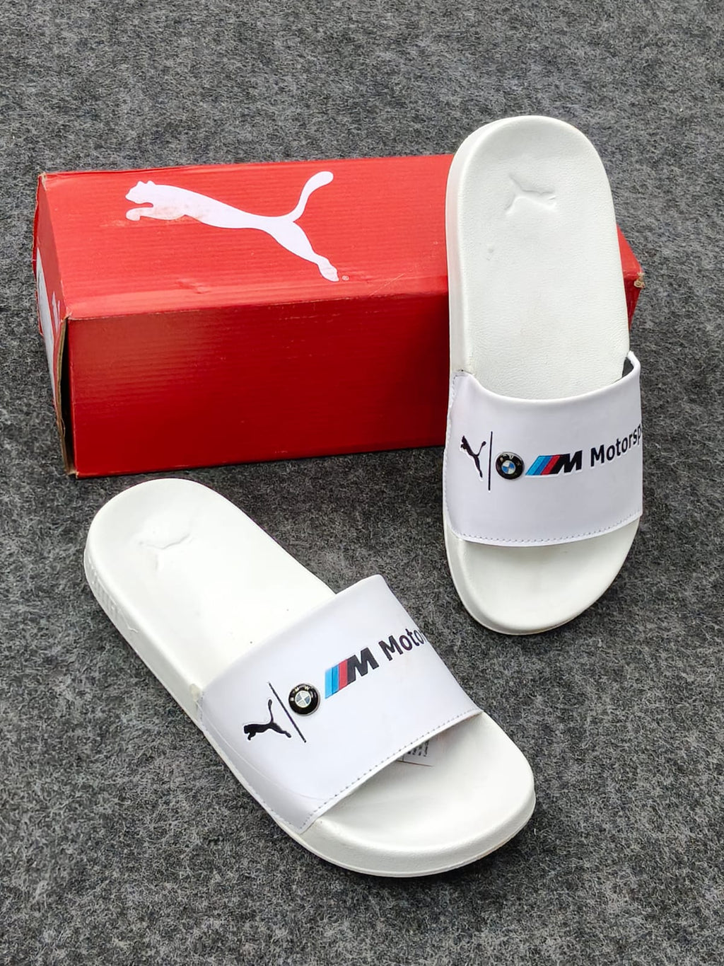 White Motorsport-Inspired Comfort Slides for Men