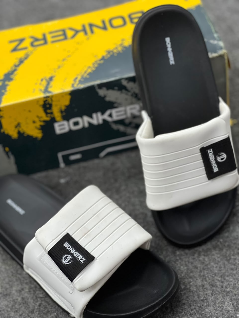 Bonkerz Premium Comfort Slides – White & Black