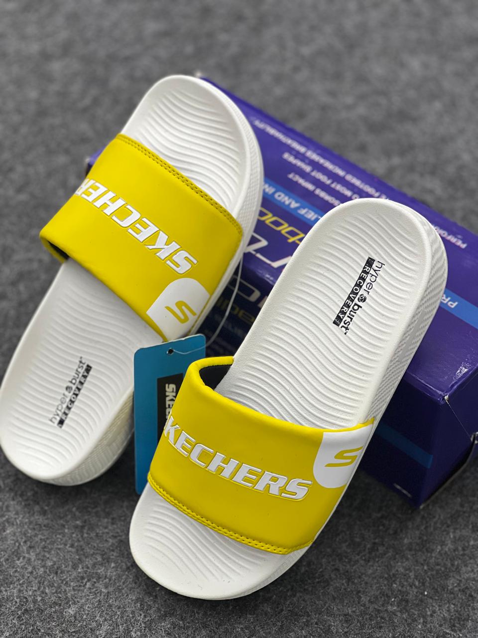 Skechers Hyper Burst Recovery Slides – Yellow & White