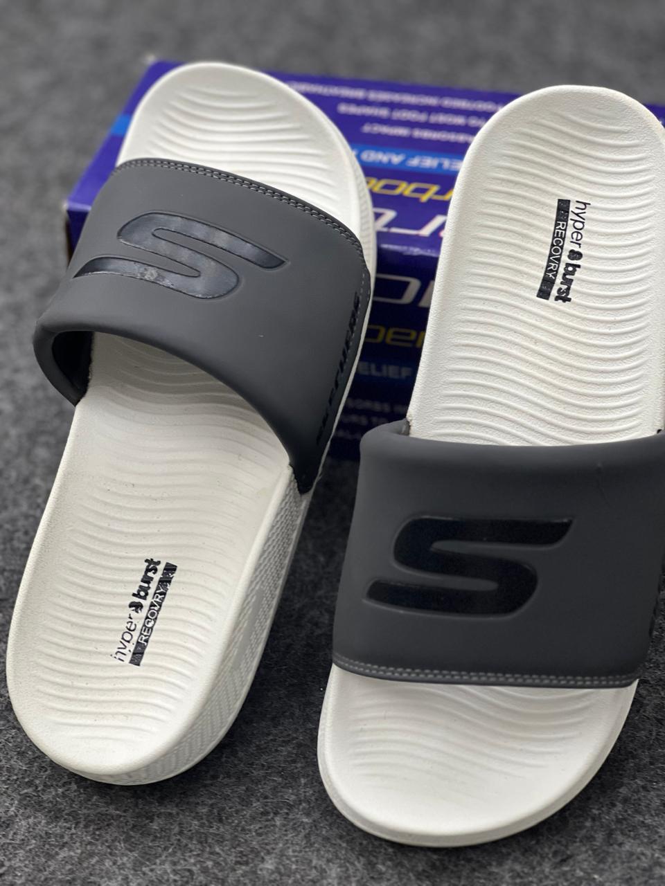 Skechers Hyper Burst Recovery Slides – Dark Grey / White