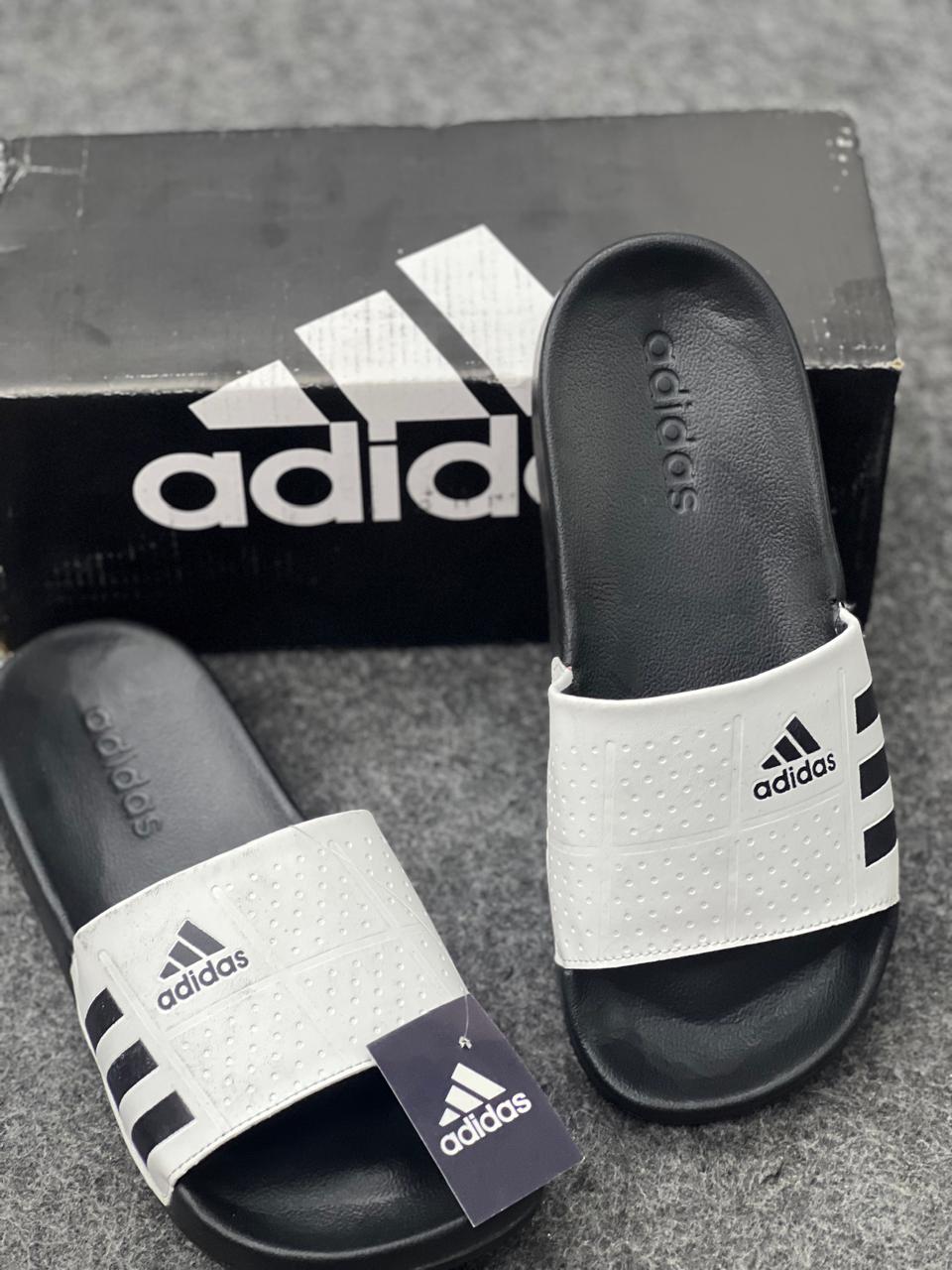 Adidas Perforated Comfort Slides – White / Black