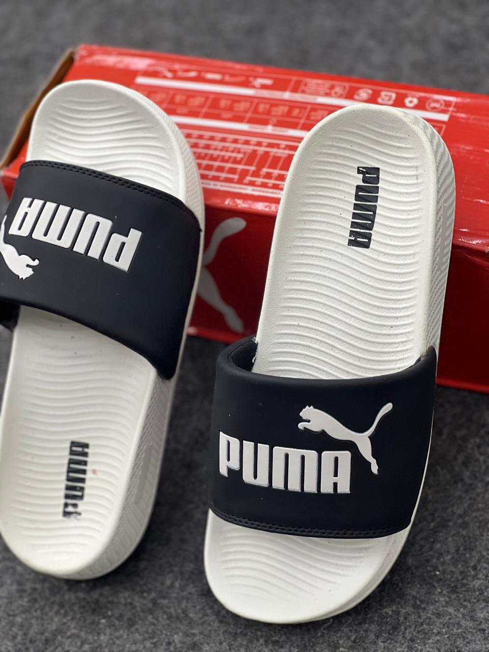 PUMA Purecat Comfort Slides – Black / White