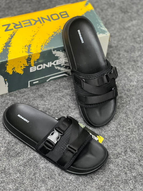 BONKERZ Adjustable Black Sporty Slide Sandals