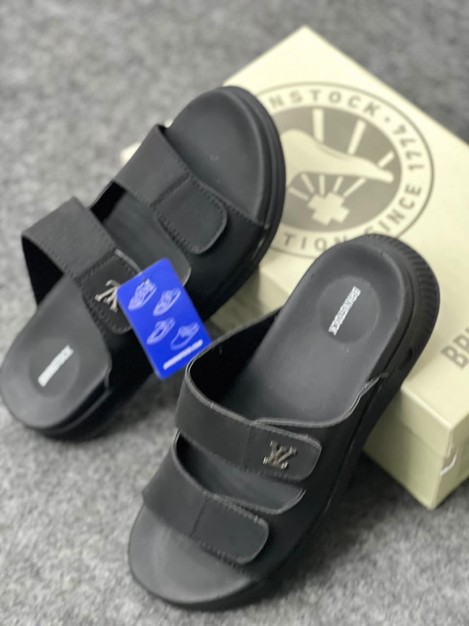 Luxury Black Designer-Style Double Strap Slides for Men
