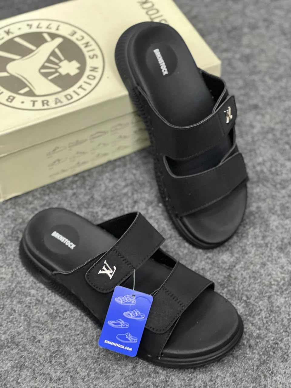 Luxury Black Designer-Style Double Strap Slides for Men