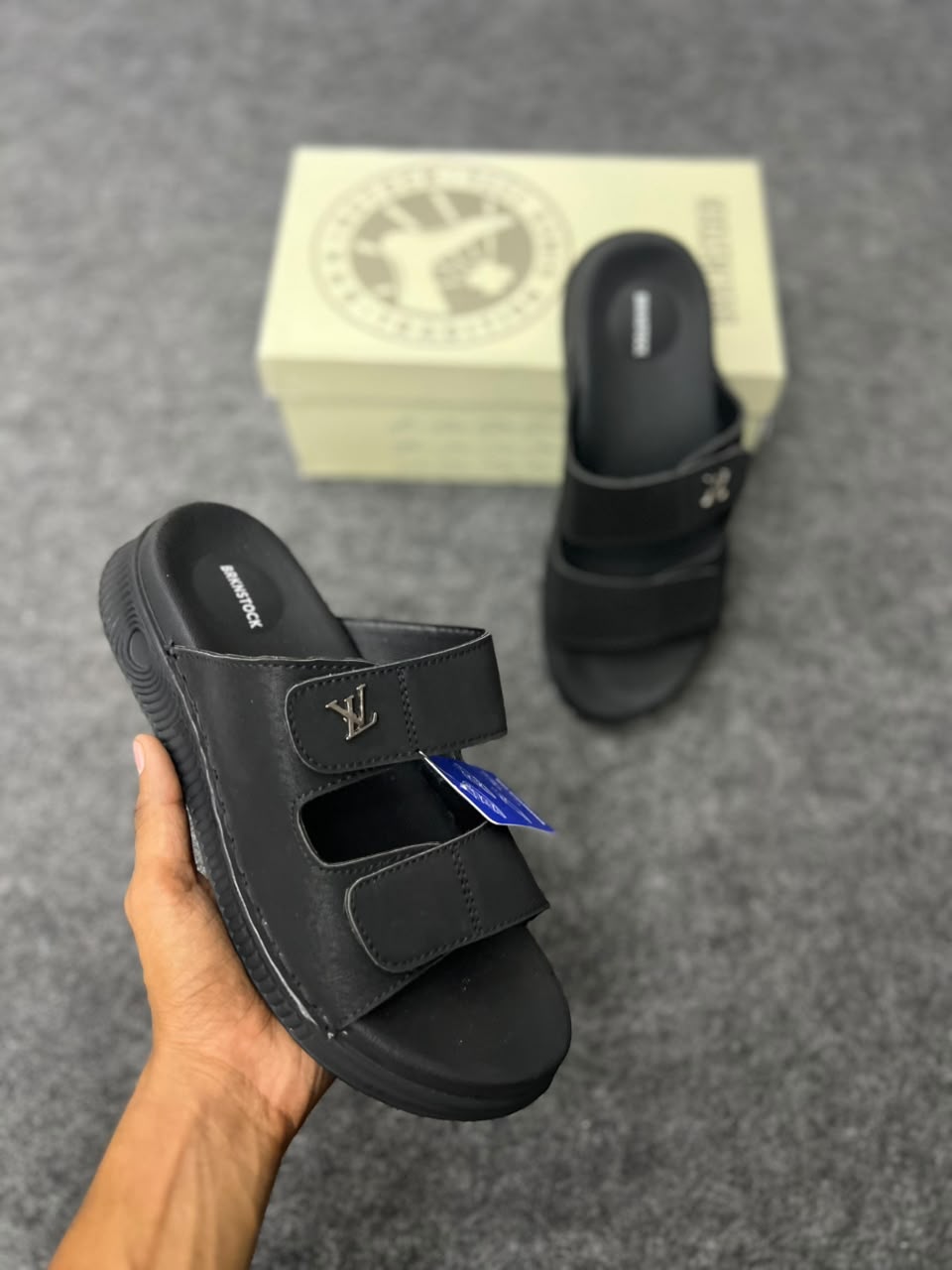 Luxury Black Designer-Style Double Strap Slides for Men