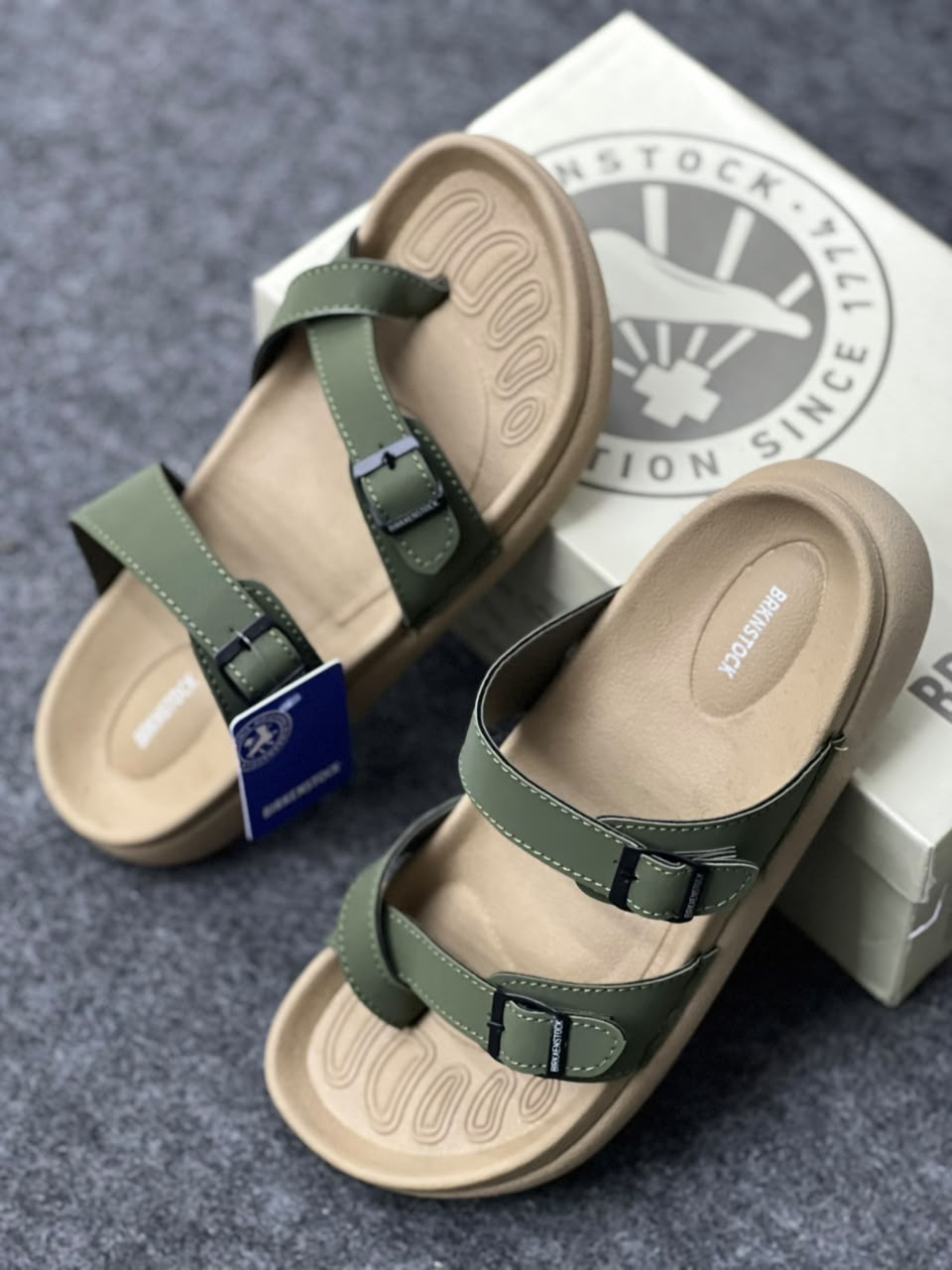 Premium Olive Green Double-Strap Sandals