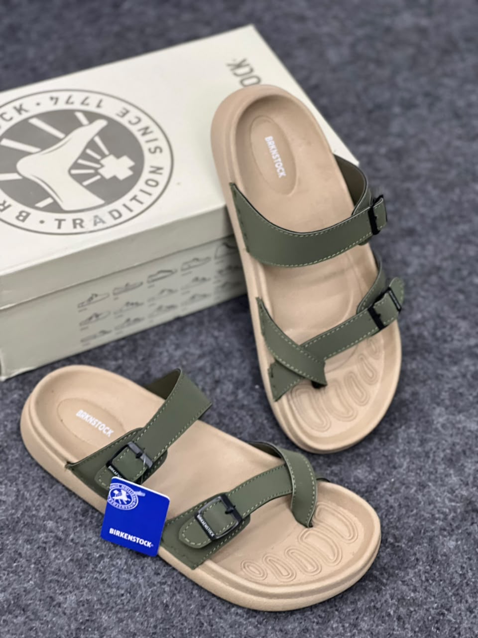 Premium Olive Green Double-Strap Sandals