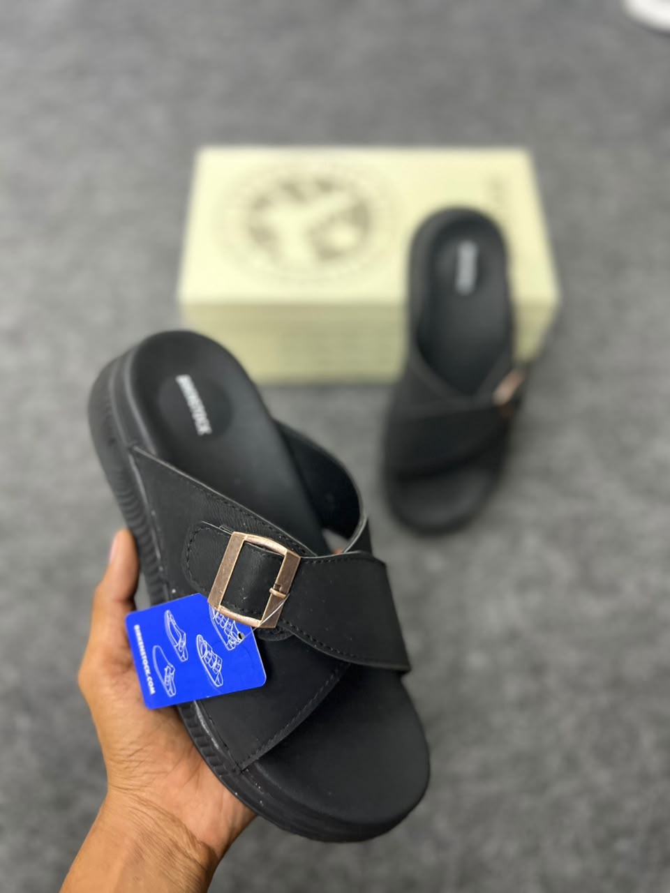 Men’s Premium Black Cross-Strap Buckle Sandals
