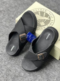 Men’s Premium Black Cross-Strap Buckle Sandals