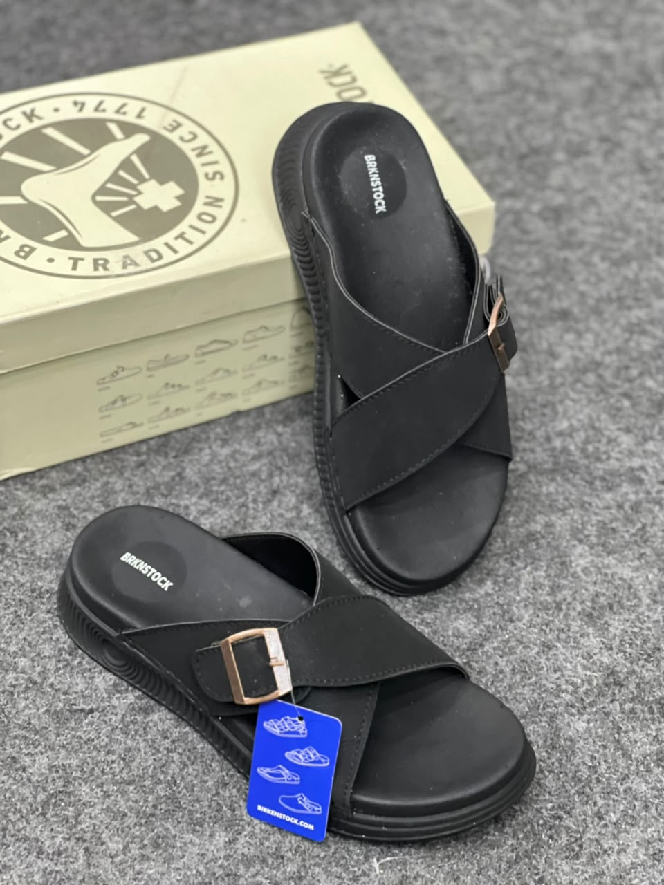 Men’s Premium Black Cross-Strap Buckle Sandals