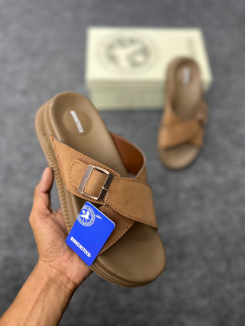 Men’s Premium Tan Brown Cross-Strap Buckle Sandals