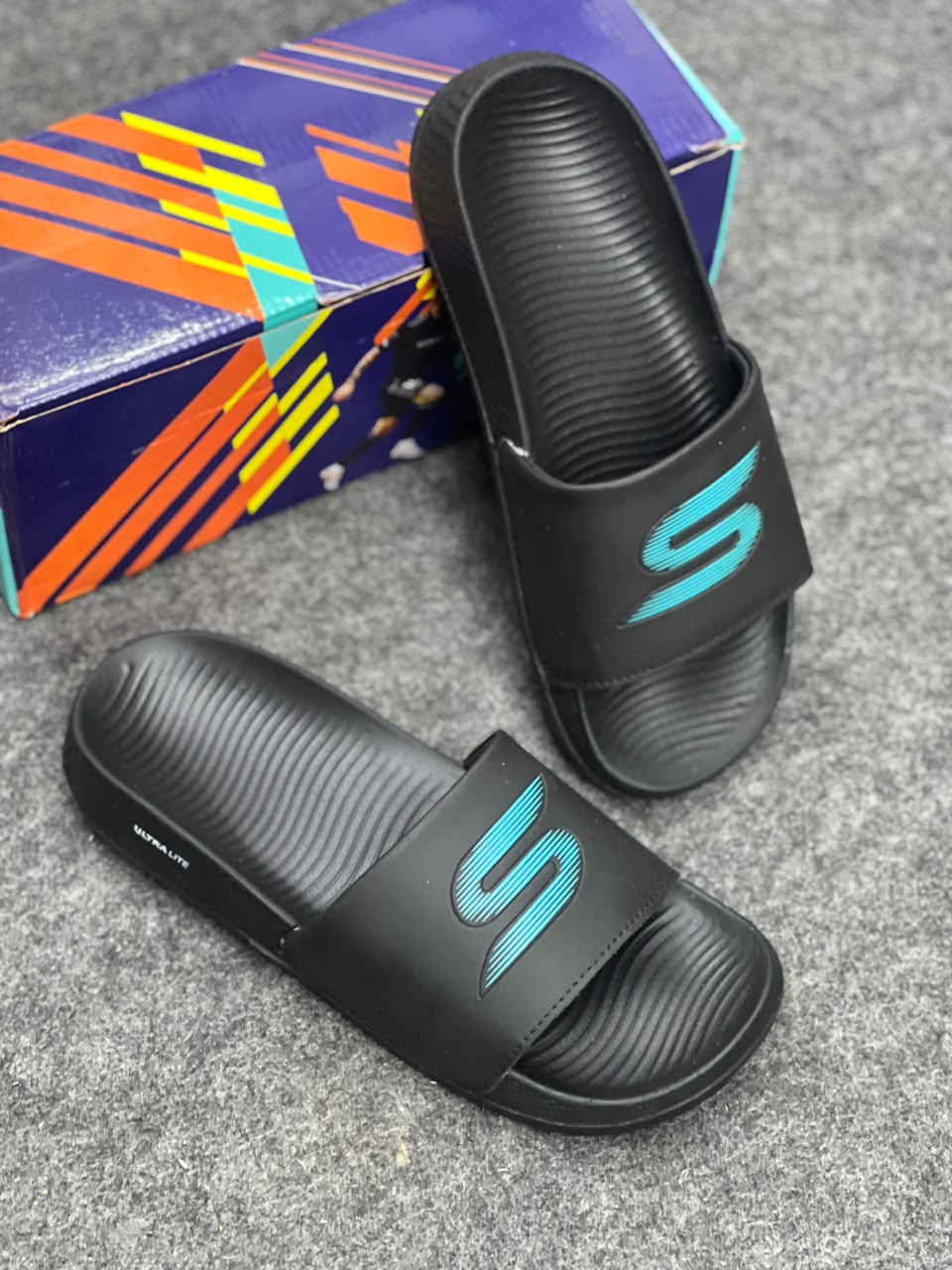 Premium black and blue Slides – Stylish Everyday Comfort