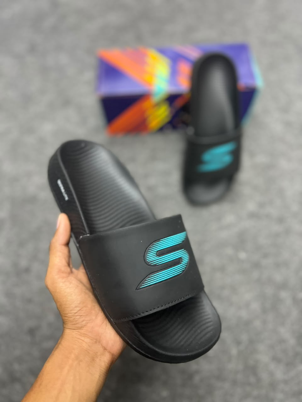 Premium black and blue Slides – Stylish Everyday Comfort