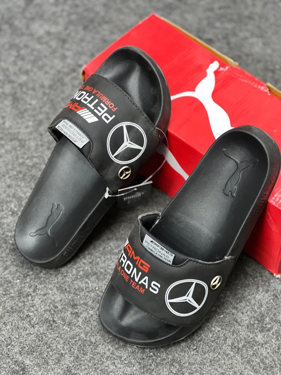 Premium Black Motorsport Designer Slides for Men