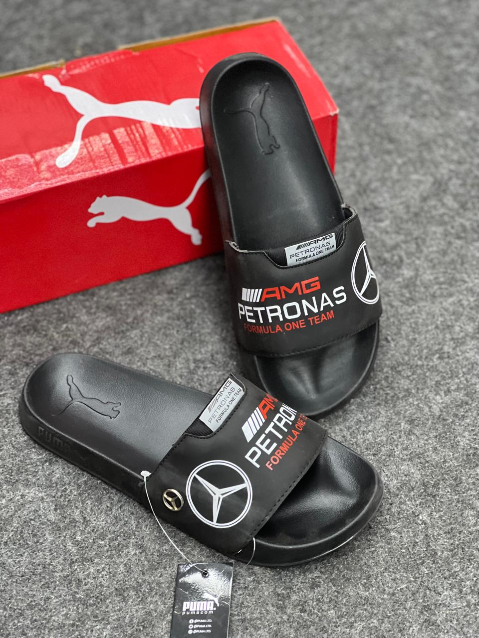 Premium Black Motorsport Designer Slides for Men